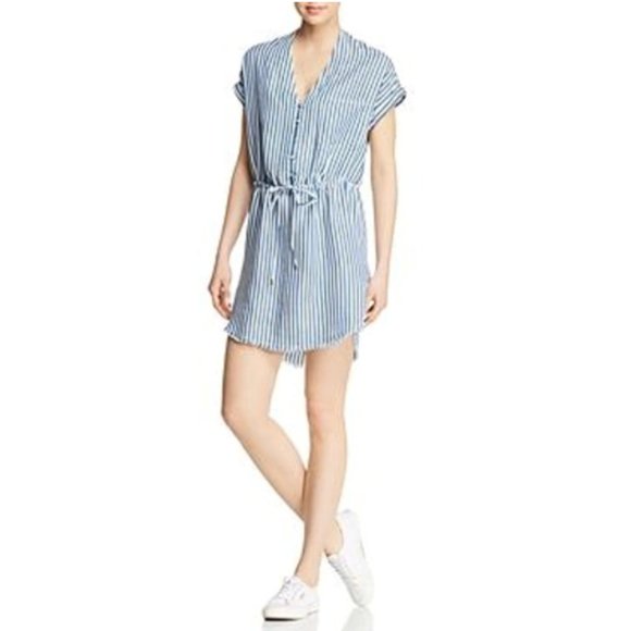 PAIGE Haidee Shift Drawstring Dress in White / Bluebell Stripe S - Picture 5 of 11